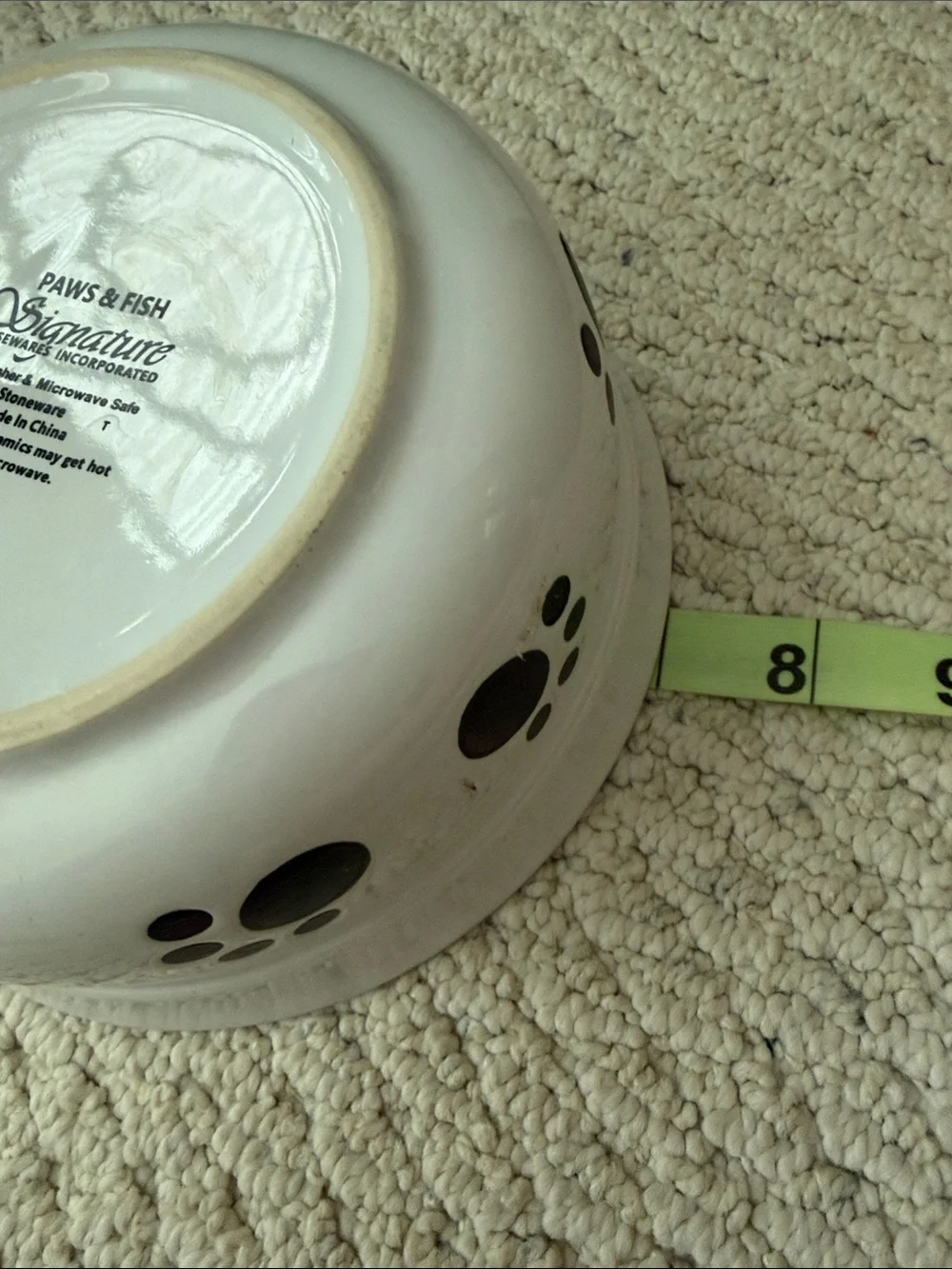 White Ceramic Dog Bowl with Black Polka Dots and Paw Print